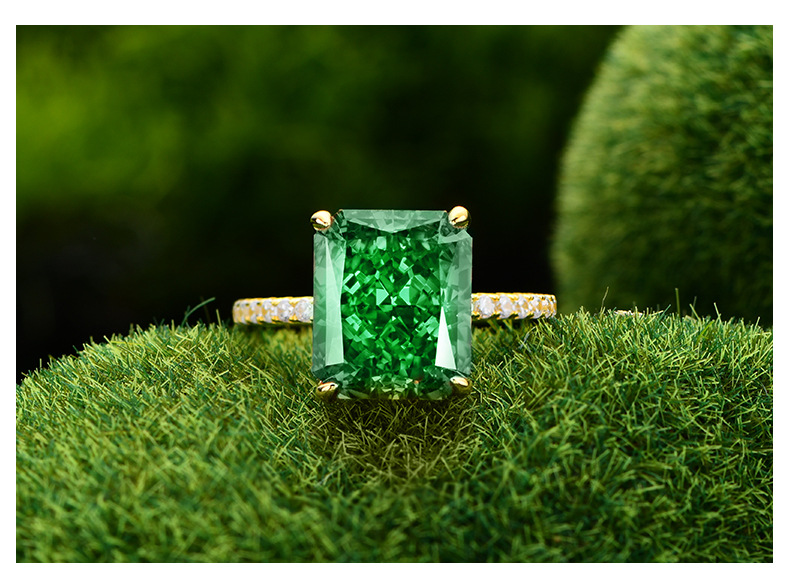 Luxurious Square Sterling Silver Inlay Artificial Diamond Rings