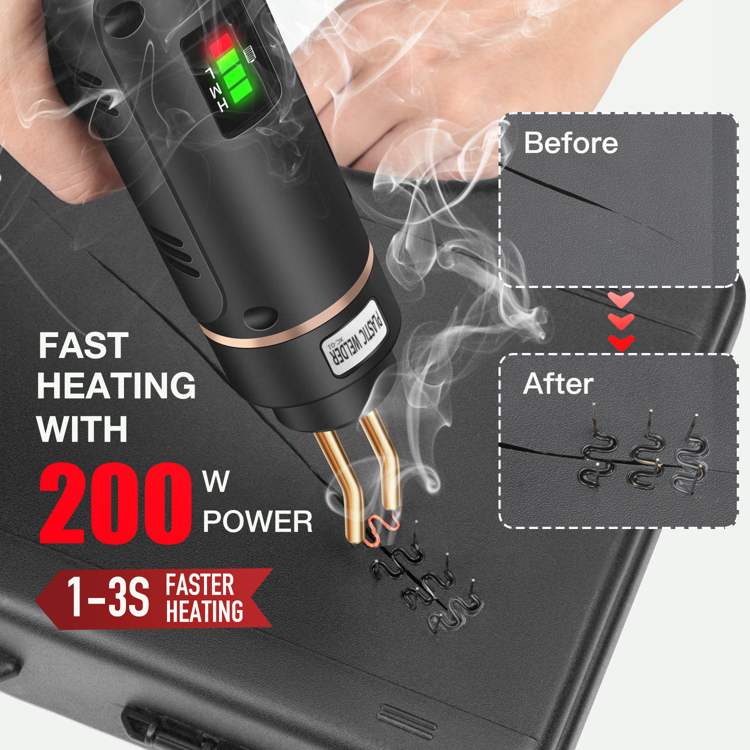 Outils Machine de réparation de pare-chocs de voiture de type chargeur de batterie au lithium Pistolet de soudage de réparation de plastique de type sans fil Machine de soudage Coffret en plastique_voghion.com