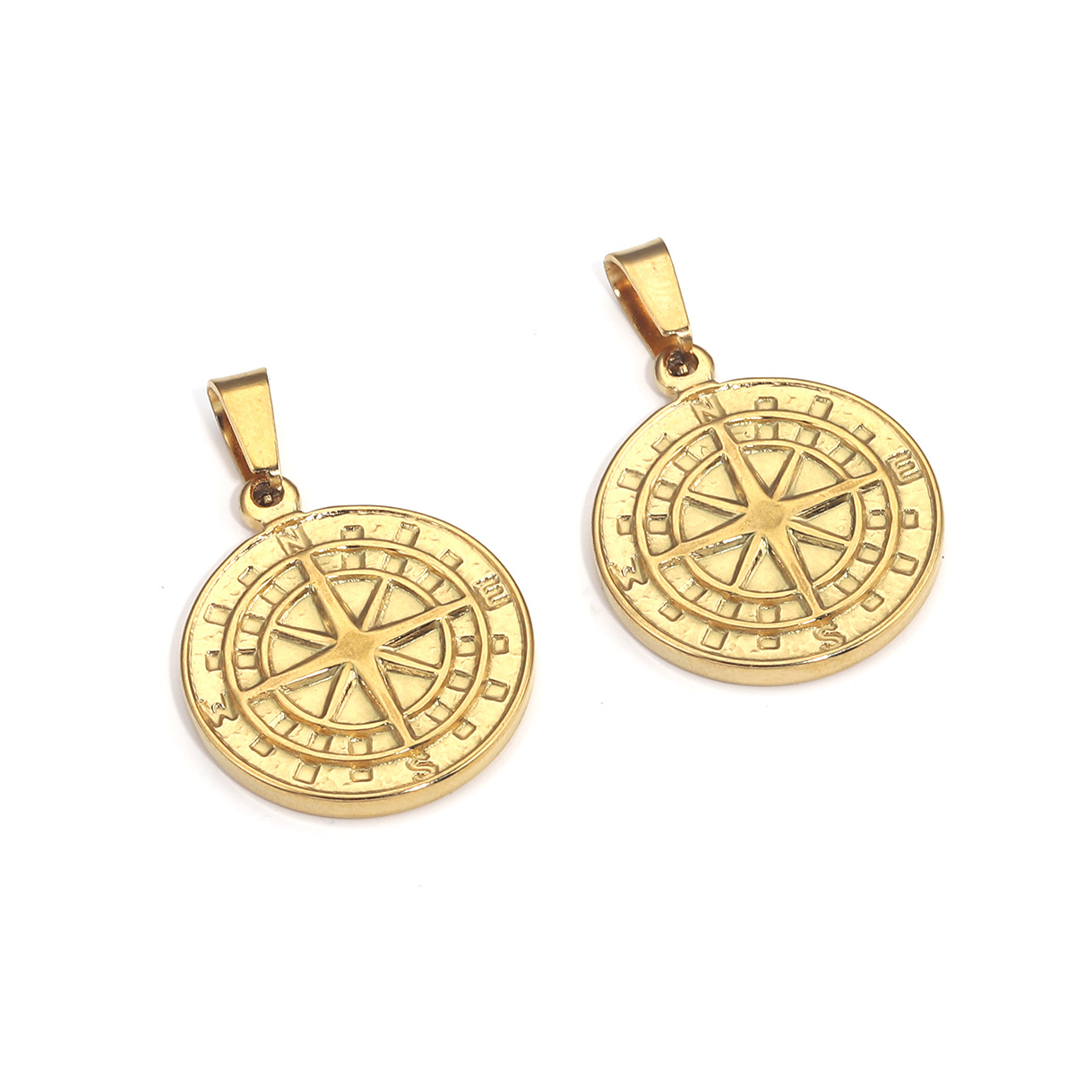 Simple Style Style 1 Piece 22*33mm 304 Stainless Steel PVD Coated Real Gold Plated Compass Hammered Pendant DIY Jewelry Accessories