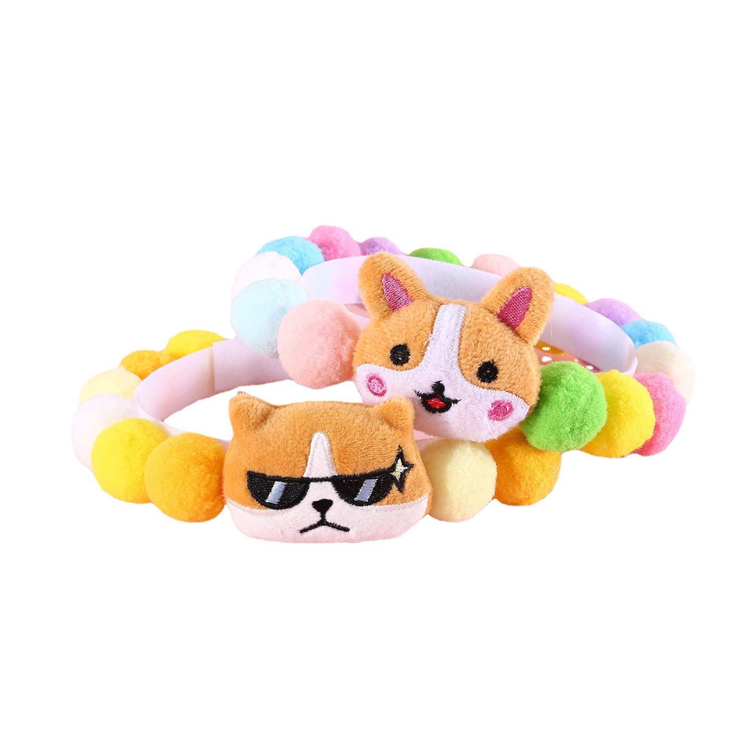 Perro de mascota Gato Shiba Inu Corgi Fadu dibujos animados peluche Teddy coloridos dulces collares de bolas collares de cumpleaños