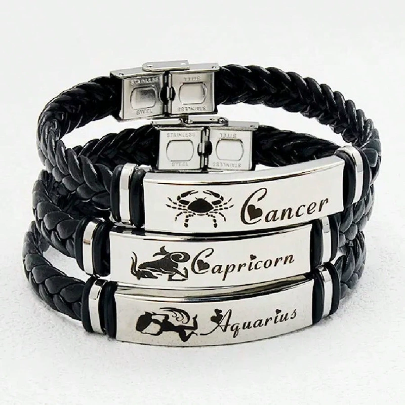 Zodiac signs stainless steel, woven bracelet, European style, punk style