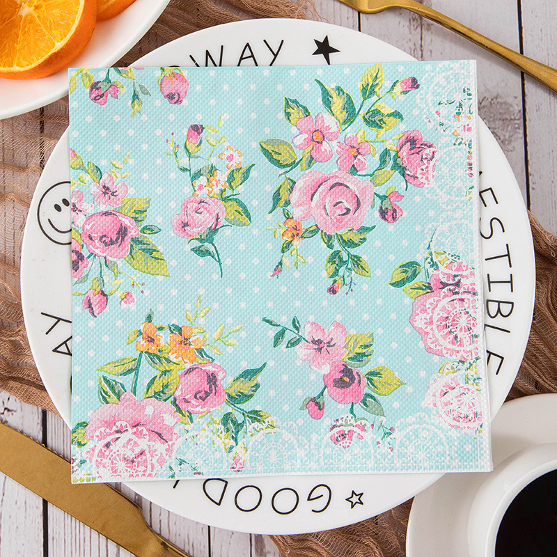 Glossy printed tissue paper, luxury-style small floral table napkins for birthday parties and festive events, daily-use square tissue paper, printed for wholesale