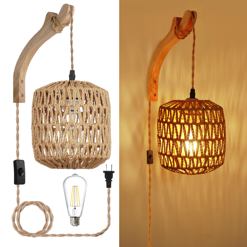 Cross-Border Bedside Wall Lamp American Hand-Woven Paper Rope Led Lamp Indoor Entrance Light Button Switch Hemp Rope Chandelier Cross-Border Bedside Wall Lamp American Hand-Woven Paper Rope Led Lamp Indoor Entrance Light Button Switch Hemp Rope Chandelier