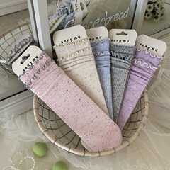 songmu"點子紗木耳邊無骨襪子女中筒襪春夏新品少女甜美堆堆襪ins