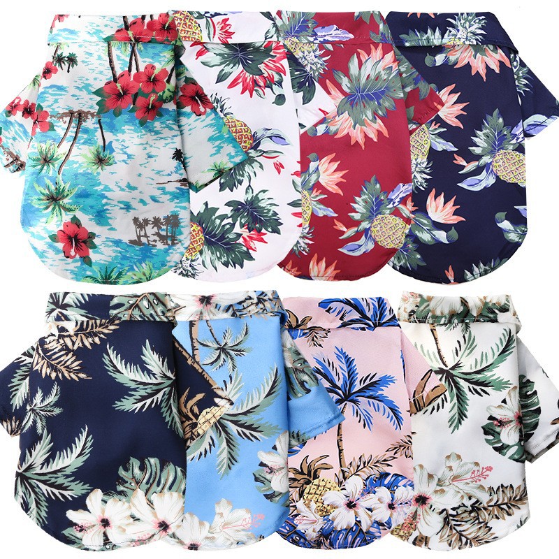 Ropa para mascotas al por mayor del fabricante, camisas hawaianas estampadas de primavera y verano, ropa para perros y gatos pequeños y medianos