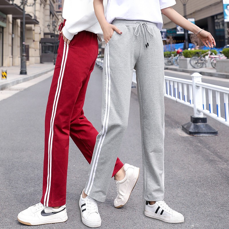 Spring and Autumn Women's Summer Thin Straight-Leg Cuffed Two-Stripe Student Versatile Loose Casual Cotton Long Pants Spring and Autumn Women's Summer Thin Straight-Leg Cuffed Two-Stripe Student Versatile Loose Casual Cotton Long Pants