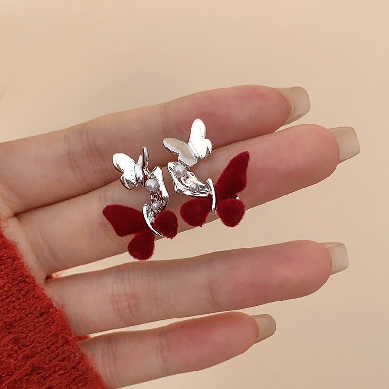 Burgundy demi-season retro elegant brand earrings
