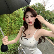 纯欲蕾丝花边吊带背心女夏季修身内搭白色波点蝴蝶结短款上衣外穿