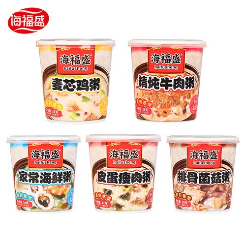 Hefusheng Instant Porridge 6 Cup Pack, Ready-to-Drink Freeze-Dried Night Snack Convenient Century Egg and Pork Breakfast Instant Seafood Porridge