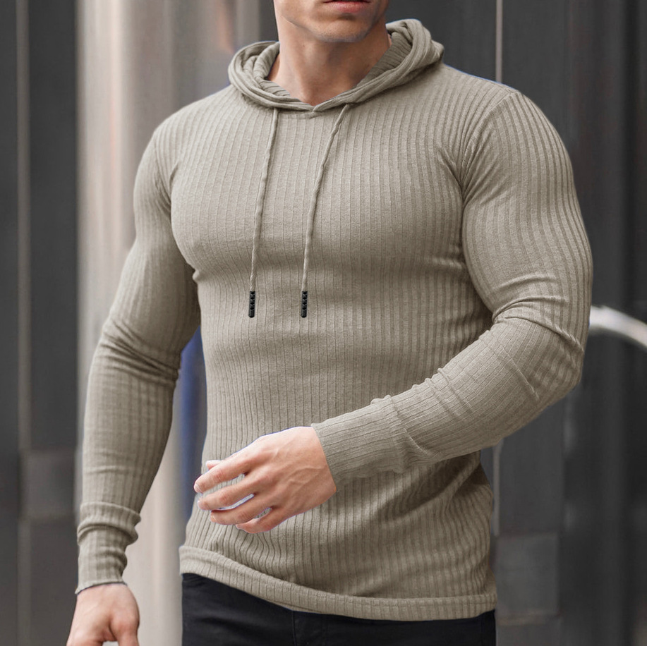 Nuevos deportes transfronterizos europeos y estadounidenses musculares fitness primavera y otoño delgado ropa de entrenamiento de punto camiseta encapuchada de manga larga chaqueta