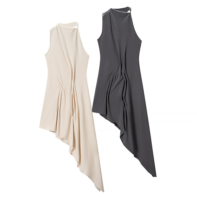 spring sexy knitted asymmetrical long dress sleevless