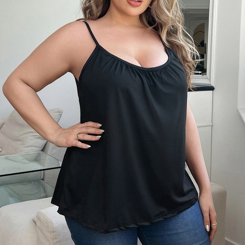 Eurasian Style Casual Women's Sleeveless Modal Top with Bra Pads for Plus Size Underwear, Bra-Free