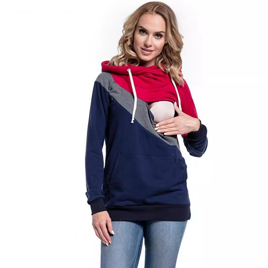 Sudadera de lactancia multifuncional de manga larga con diseño patchwork para madres, nueva de 2025, disponible en AliExpress, eBay y Amazon.