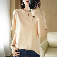 高档面料莱卡棉圆领短袖T恤女2024年夏季新款纯色休闲百搭纯色上