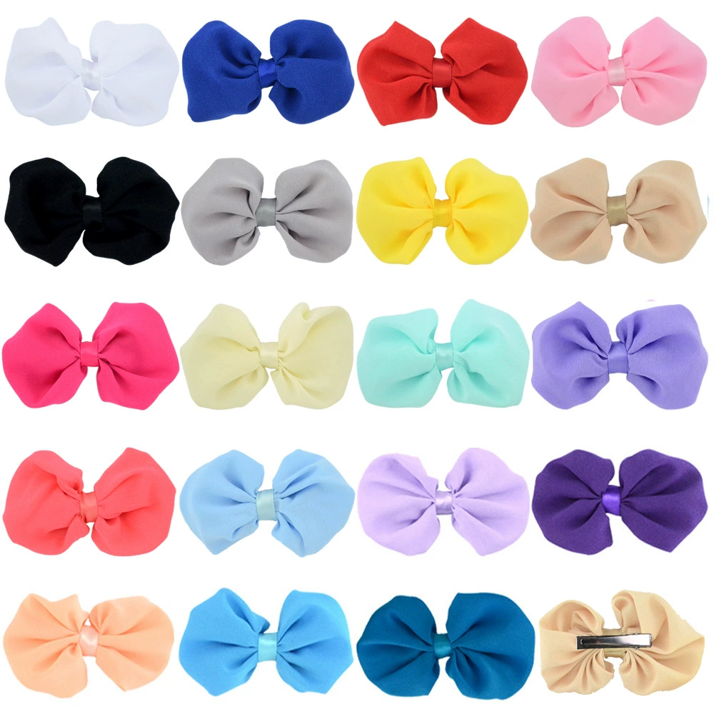 Children's hair accessory, shiffon bow tie with bow, hairgrip, wholesale, 19 colors