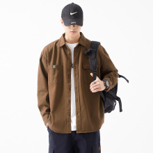 男士日系复古纯个性长袖衬衫外套秋季时尚百搭宽松户外工装衬衣