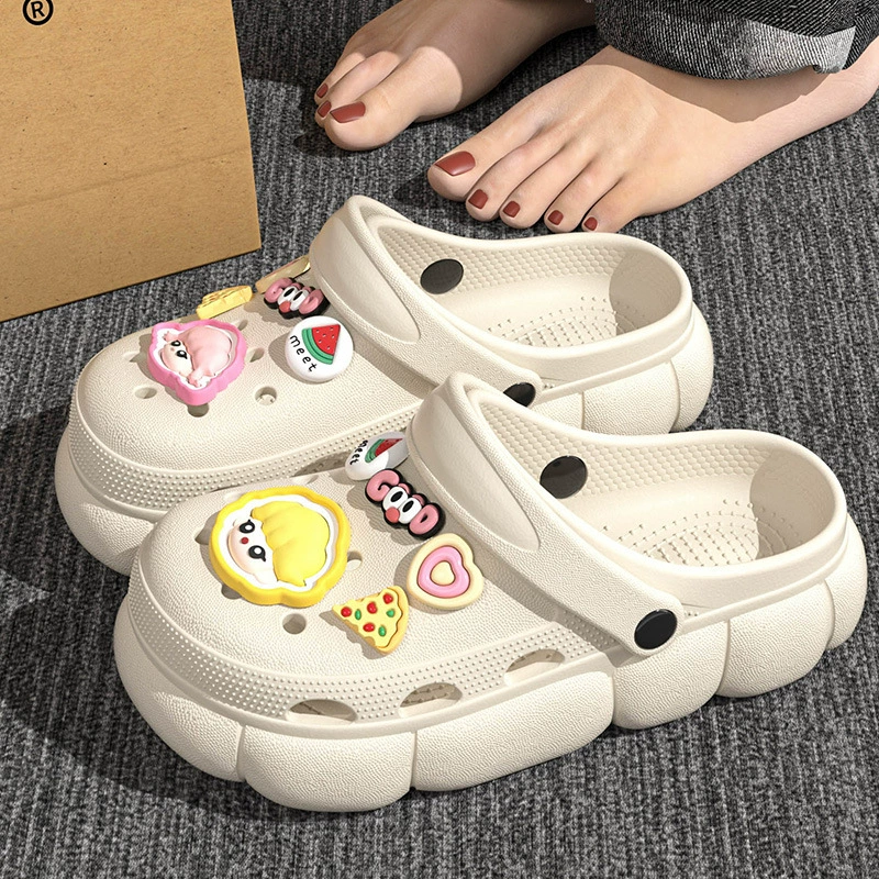 Обувь для дома / пляжа Eleven Doll Platform Slippers - новая летняя коллекция, нескользящие шлепанцы с милыми смайликами emoji и подвесками в виде пиццы