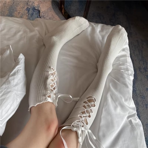 lolita personalized solid color strap mid-calf socks women's thin ballet style black leggings socks jk college style