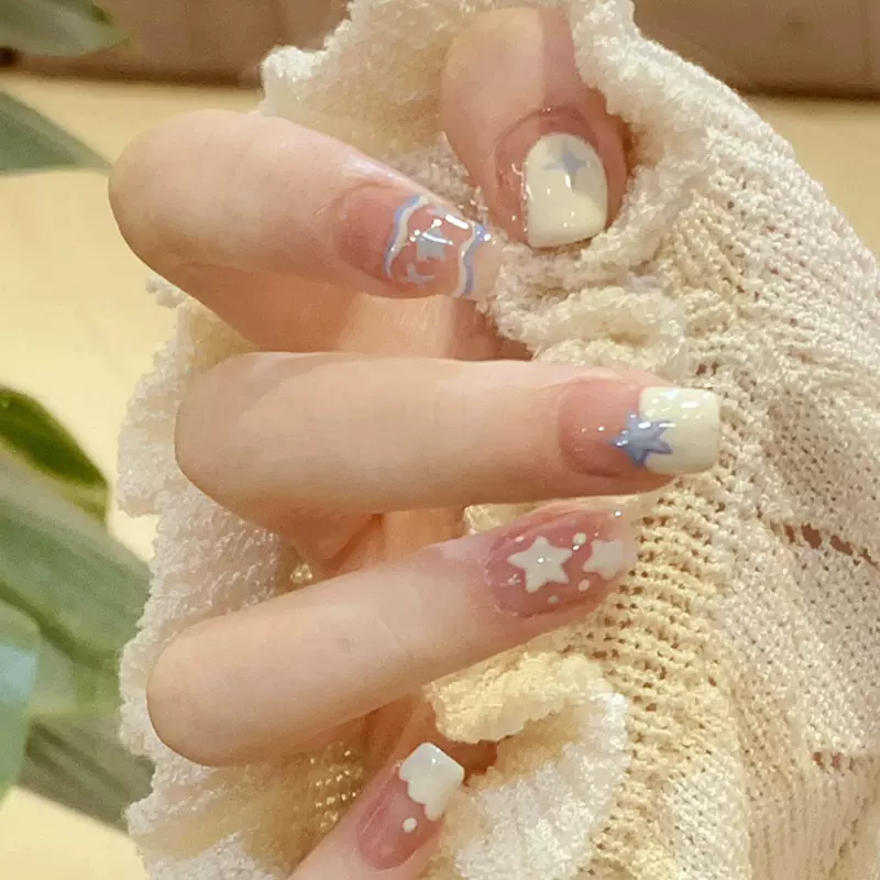 时尚显白穿戴甲片清新冰透美甲短款假指甲贴片成品甲片穿戴美甲批