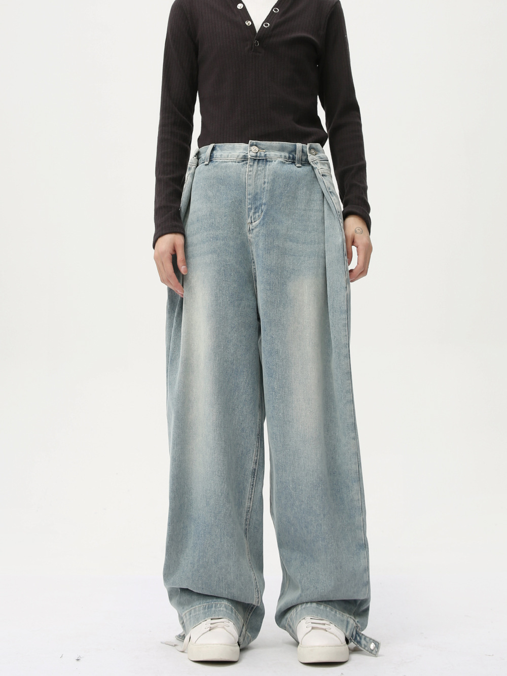 MTLCLOTHES Hombres| Nuevo nicho de diseño de pliegue deconstrucción de jeans de lavado con agua de barril recto americano