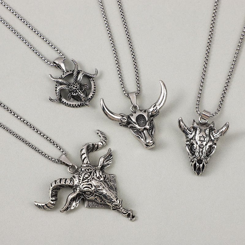 Trendy and Bold Titanium Steel Punk Men's Hip-Hop Necklace with a European and American Style Skull Pendant Sweater Chain