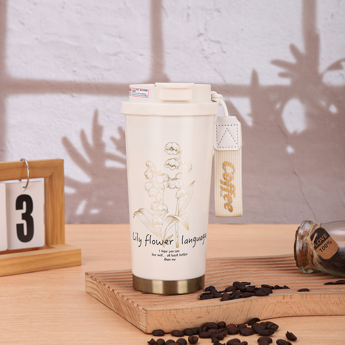 Taza de café de acero inoxidable de alto valor nominal Taza de aislamiento de diamante Taza de agua de gran capacidad con cuerda de elevación Taza de acompañamiento de vehículo