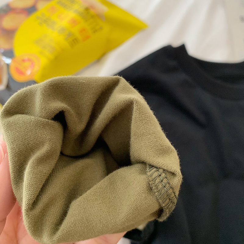 子供の対照的な色の恐竜偽ツーピース Tシャツ男の子綿ルーズカジュアル長袖ボトムシャツ子供の春子供服トップス|undefined