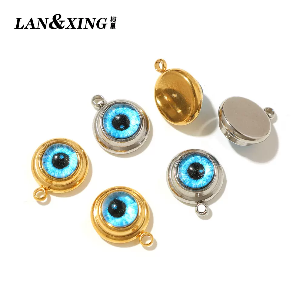 不锈钢电镀亚克力眼睛小吊坠 恶魔之眼饰品配件DIY蓝色小眼睛挂件
