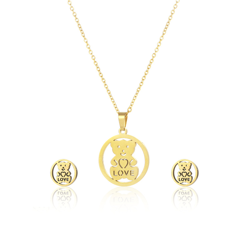 EU and South Korea Bear Pendant Female Titanium Steel Necklace Gold-Plated Niche Bear Necklace and E