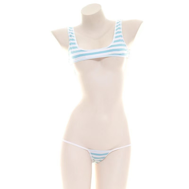 Three-Point Striped Lingerie Set with Split Bra and Panties in Pink — detail image 5