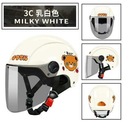 Standard Certified Helmet Electric Battery: Motosiklet kaskı (dəbilqə) - 3c-milky-white-bear-brown-long-mirror-free-size