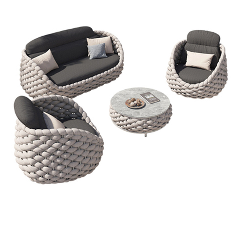 Sofá de ocio al aire libre Villa Patio al aire libre Jardín a prueba de lluvia Sofá redondo de cuerda Combinación Balcón Muebles creativos