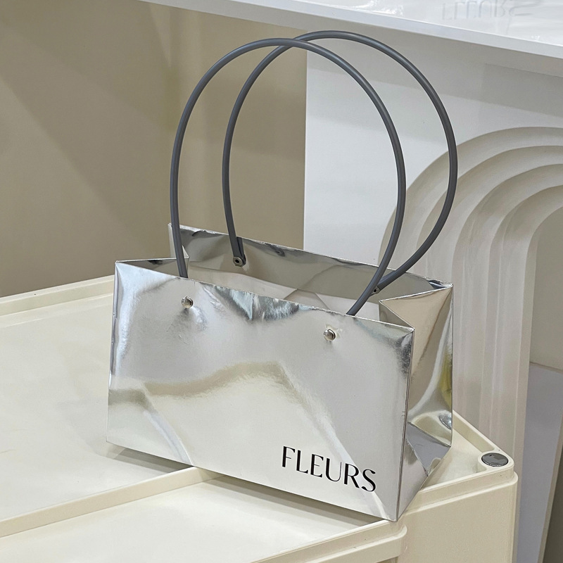 Silver Gift Bag, Handbag, Wedding Gift Bag, Packaging Bag, Flower Arrangement Box, Hand-Held Paper Bag, Wedding Candy Bag