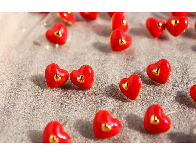 Sweet Heart Shape Copper Enamel Ear Studs 1 Pair