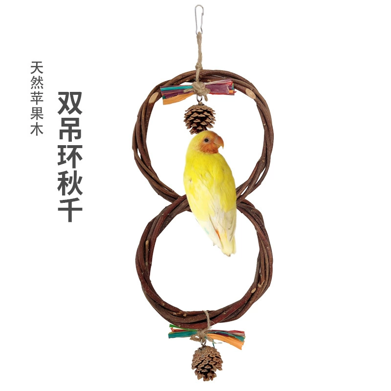 Игрушка попугай подвесное кольцо деревянные качели Яблочная ветка плетеное двойное кольцо игрушка для птиц подставка для попугая поклевка альпинистское кольцо