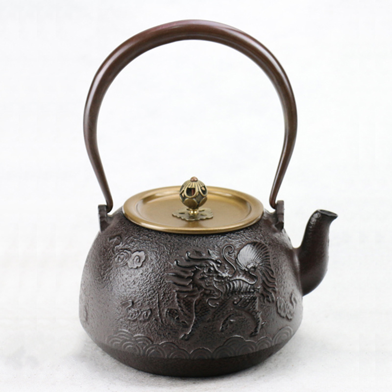 Dianggong Tang Dragon y Phoenix Opera Perla olla de hierro imitación japonesa del Sur antigua olla de hierro tetera sin recubrimiento juego de té de Kung Fu