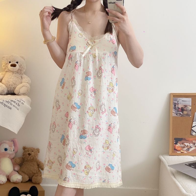 2025 nuevo estilo mikko con almohadilla para el pecho, camisón, verano femenino, dulce y lindo, servicio a domicilio, pijama de algodón de nube