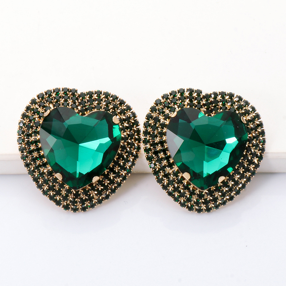 Fashion Heart-shaped Alloy Diamond Earrings display picture 2