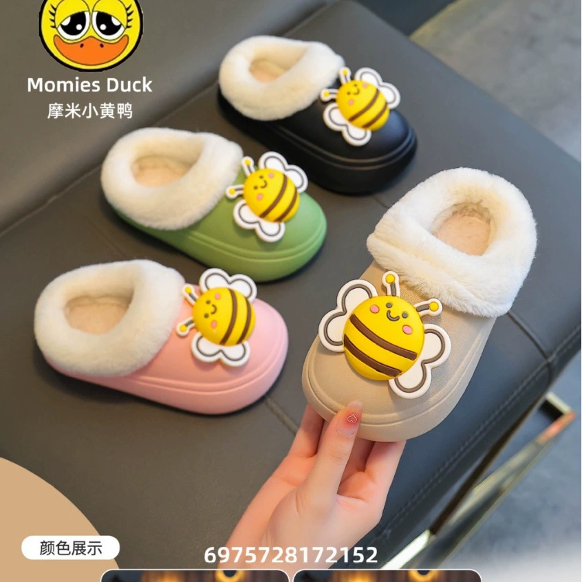 EVA Детские хлопчатобумажные тапочки зимой 2024 новые детские тапочки крытая шерстяная теплая нескользящая домашняя обувь для родителей и детей