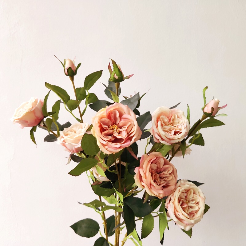 European Powder Light Luxury Vintage Rose Living Room Fake Flower Silk Flower Vase Dining Table Decorative Ornaments Hepburn