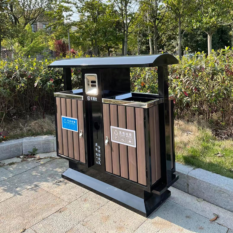 厂家户外果皮箱镀锌板不锈钢小区双分类垃圾箱室外环卫垃圾桶批发