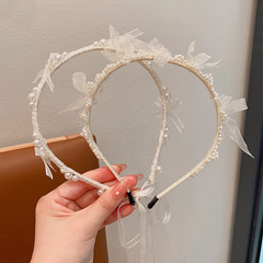 兒童蕾絲珍珠發箍法式少女蝴蝶結頭箍小女孩超仙壓發發卡網紅髮飾