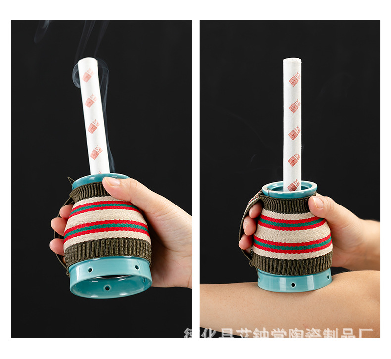 Ceramic Moxa Burner Jar Purple Clay Moxibustion Box with Moxa Stick Holder for Home Warming Therapy preparation