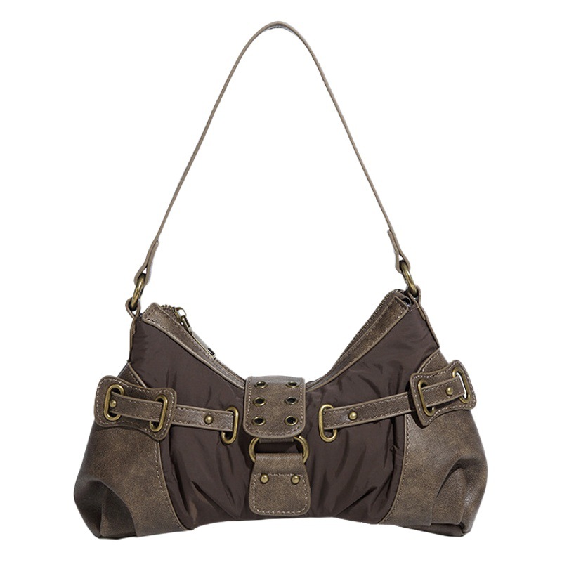 Retro Distressed Armpit Bag American Bag 100 Wasteland Style 2023 Autumn and Winter New Style Single Shoulder Satchel Rivet Baguette 0