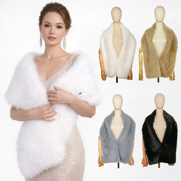 European and American Wedding Dress Shawl, Winter Warm Plush Shawl, Wedding Cheongsam Evening Dress Warm Long Shawl