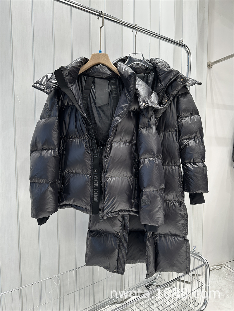 Diamante negro perla negra chaqueta larga para hombres y mujeres 2024 nuevo terciopelo grueso sobre la rodilla sombrero desmontable pareja