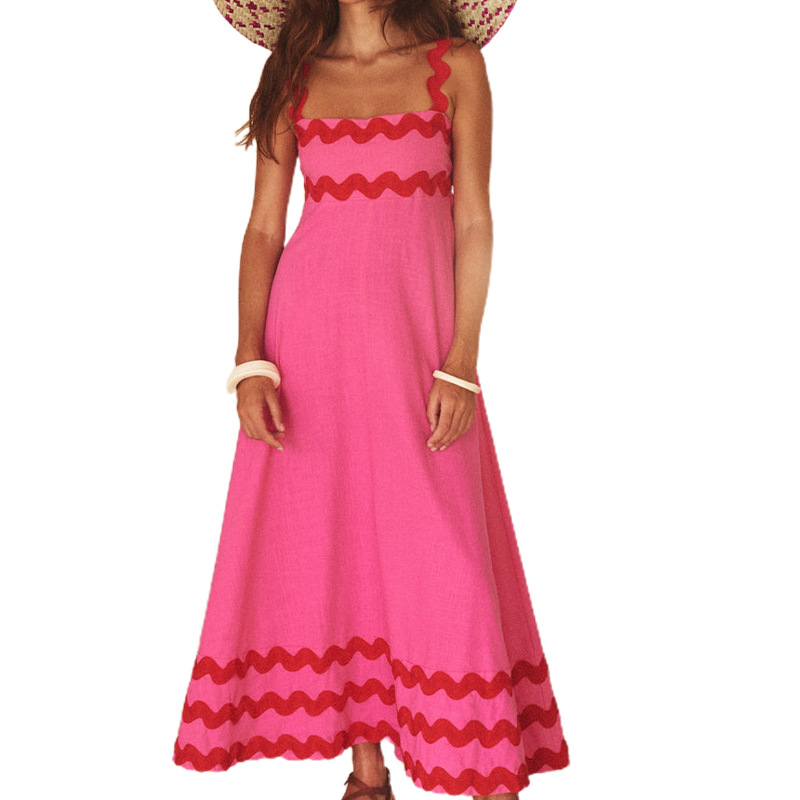 Spring New Cross-border Women's Fashion European And American Printed Vintage Bohemian Style Long Strap Dress_ecoleips.com