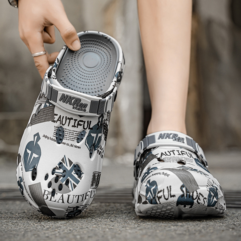 Semi pantuflas Baotou para hombre conduciendo sandalias deportivas de playa de doble uso de gran tamaño para uso exterior de verano zapatos antideslizantes con suela suave