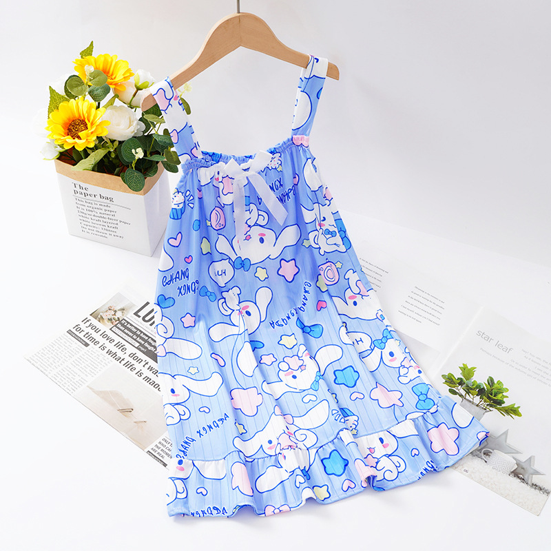 Pijama infantil princesa viento de verano nuevo pijama de mangas cortas de niñas de cinturón vestido de dibujos animados de verano