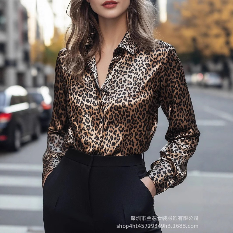 Leopard Print Long-Sleeved Shirt, Spring Fashion, Elegant Retro Shirt, Slim Fit, Professional Shirt, Customizable